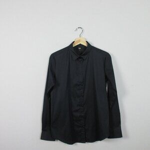 Uniqlo Button Up Top Women's Blouse Long Sleeve Cotton Blend Career Black M 146